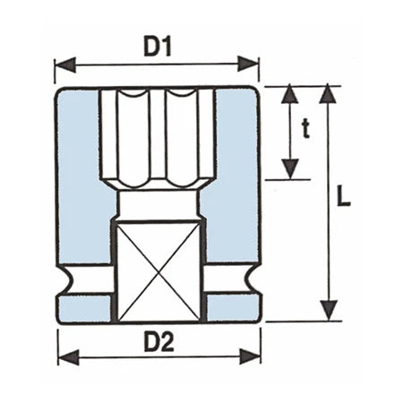 Krafthylsa OZAT – 1/2" Steel-Aluminium 6-kant, halvsnitt – Standard 50 mm