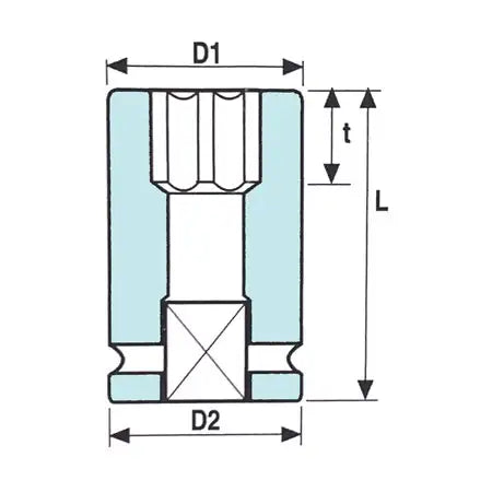 Krafthylsa OZAT – 1/2" Surface Drive, Nyckelvidd 13 mm, L 78 mm – SD08M13L