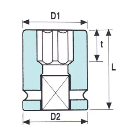 Krafthylsa OZAT – 1/2" Surface Drive, Nyckelvidd 13 mm, L 38 mm – SD08M13