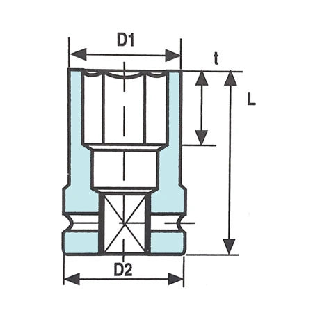 Krafthylsa OZAT – 1/2" Thin Wall 6-kant, Nyckelvidd 14 mm, L 78 mm – 08M14LT