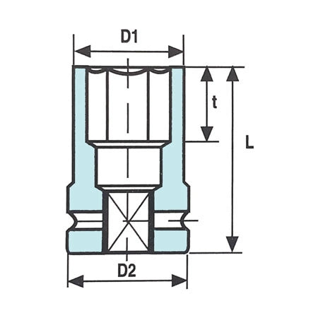 Krafthylsa OZAT – 1/2" Thin Wall 6-kant, Nyckelvidd 14 mm, L 38 mm – 08M14T